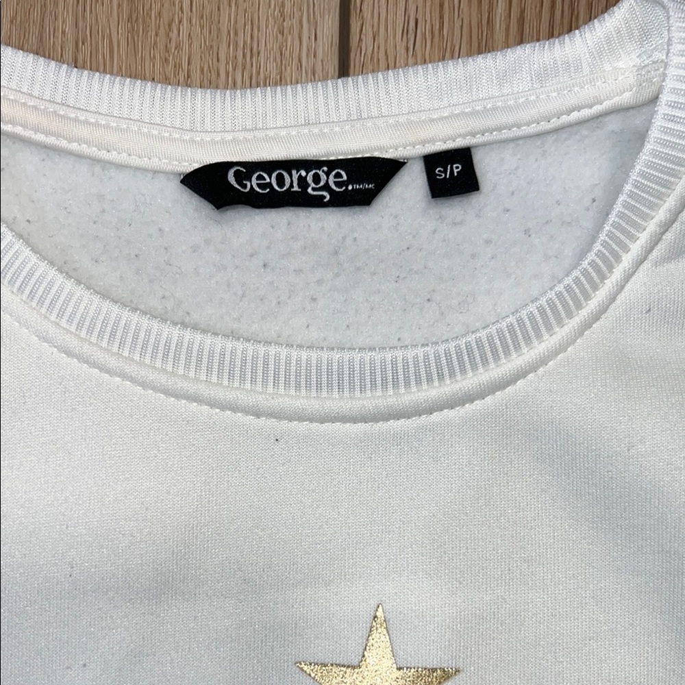 EUC (like New) - George Festive Sweater in White with Gold Decal - Picture 2 of 6